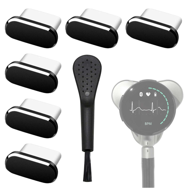 6 Pack Dust Plug for EKO CORE 500,Anti Dust Plug Cover Charging Port Protector Cap with Cleaning Brush for EKO Core 500 Digital Stethoscope (Matte Black) Matte Black