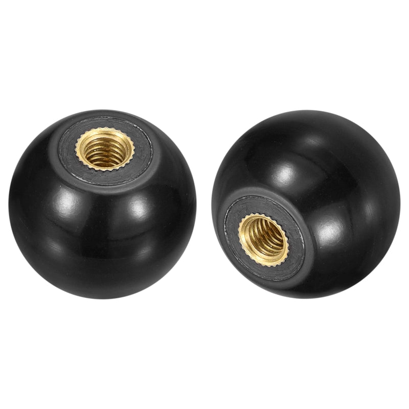 uxcell 2Pcs Threaded Ball Knobs, M6 Female Thread Thermoset Ball Knob 25mm Dia Round Operation Ball Handles with Copper Insert for Machine Lever Handle, Black M6x25mm
