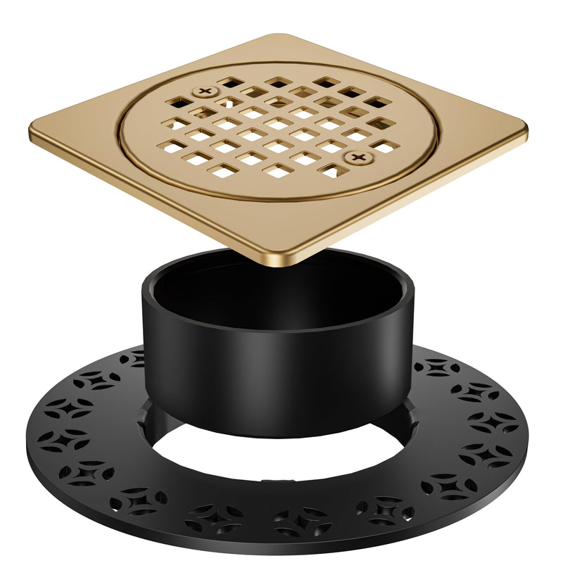 Yaseingo Removable Square Shower Floor Drain Compatible with Schluter Kerdi Drain Flange, 4 Inch Drain Grate Kit SS304 Stainless Steel and ABS Material - CUPC Certification, Champagne Bronze