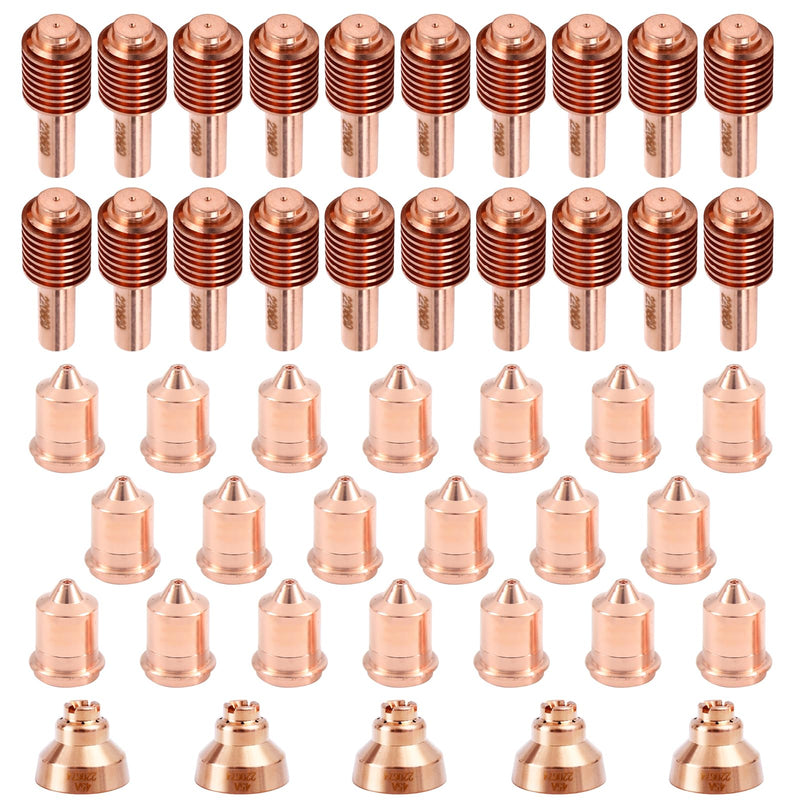 45Pcs 220669 220671 220674 Kit for Hypertherm PMX 45 T45v/T45m | 20Pcs 220669 Electrode + 20Pcs 220671 Nozzle Tip + 5Pcs 220674 Shield, Pure Copper Plasma Cutter Consumables
