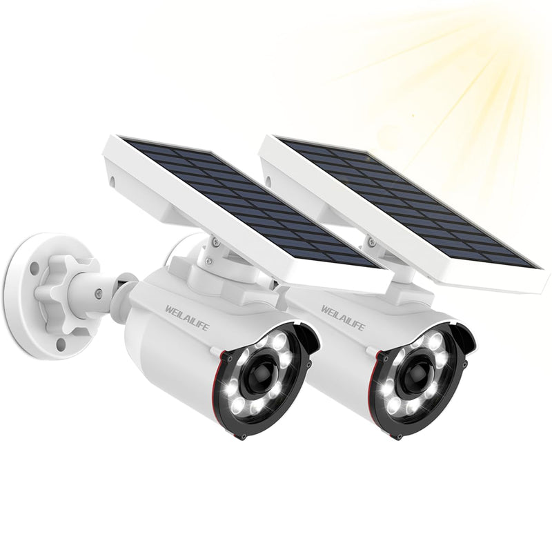 WEILAILIFE Outdoor Solar Motion Sensor Light Wireless Security Floodlight with LED Spotlights Fake Security Camera Waterproof 800 Lumen Bright Light(2 Pack) 2