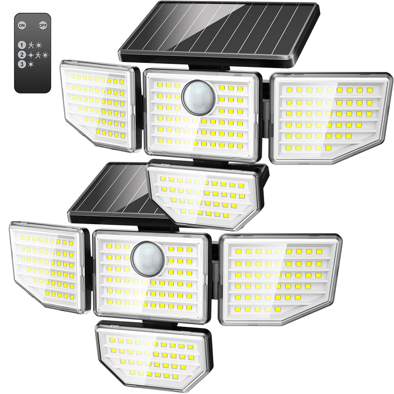 3000LM Solar Outdoor Lights - 2Packs 188 LED Security Lights with Remote Control, 4 Heads Motion Sensor Lights, IP65 Waterproof 270° Wide Angle Flood Wall Lights for Home Darkroom Backyard 2