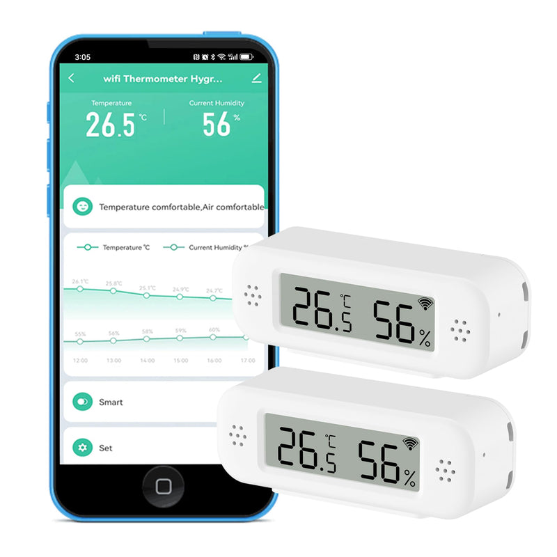 WiFi Thermometer Hygrometer: Smart Temperature and Humidity Sensor, Real-time Monitor, App Notification, Digital Indoor Temperature Sensor, Compatible with Alexa/Google Home(2Pack) 2-Pack