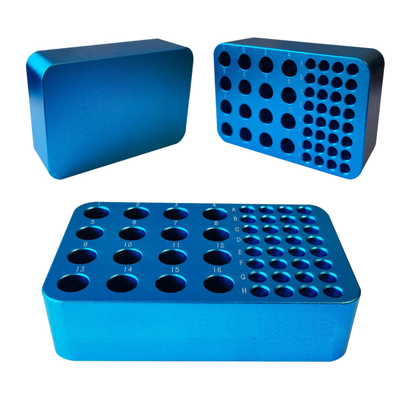 Aluminum Centrifuge Tube Rack PCR Tube Rack Low Temperature Metal Ice Box, for 1.5ml or 2.0ml Centrifuge Tube and 0.2ml PCR Tube(48 Wells) (Blue) Blue