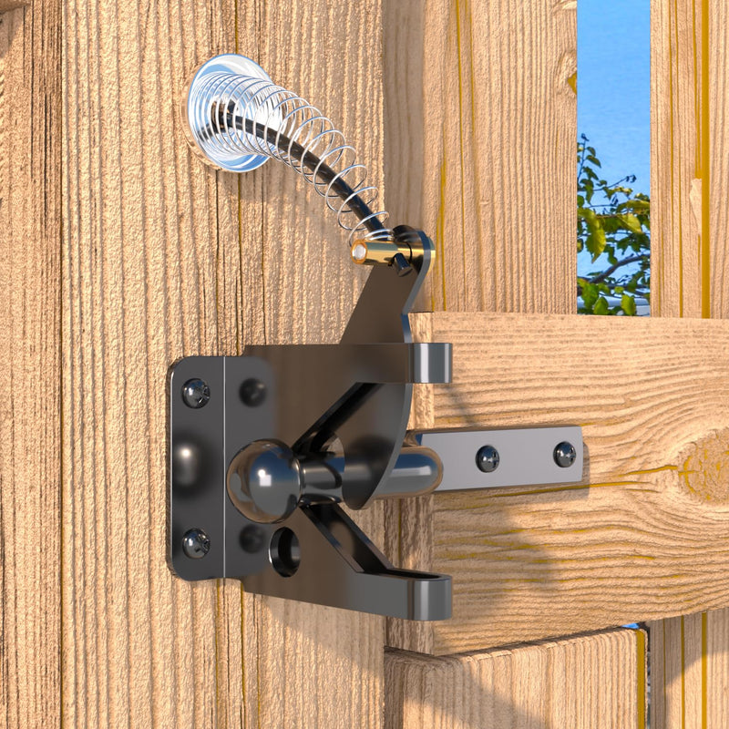 4Pack Gate Latch with Spring Cable Pull for Fence Gate - Carbon Steel - Black,Self Locking Fence Gate Latch,Gate Latch for Wooden Fence,Fence Door Latch (4, Black) 4