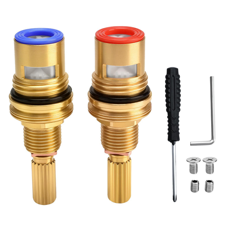 Faucet Ceramic Valve Cartridge Brass 1-001 and Brass 1-002 Replacement Quarter Turn 1/2" for Bathroom Kitchen Tap(Pair Hot & Cold)