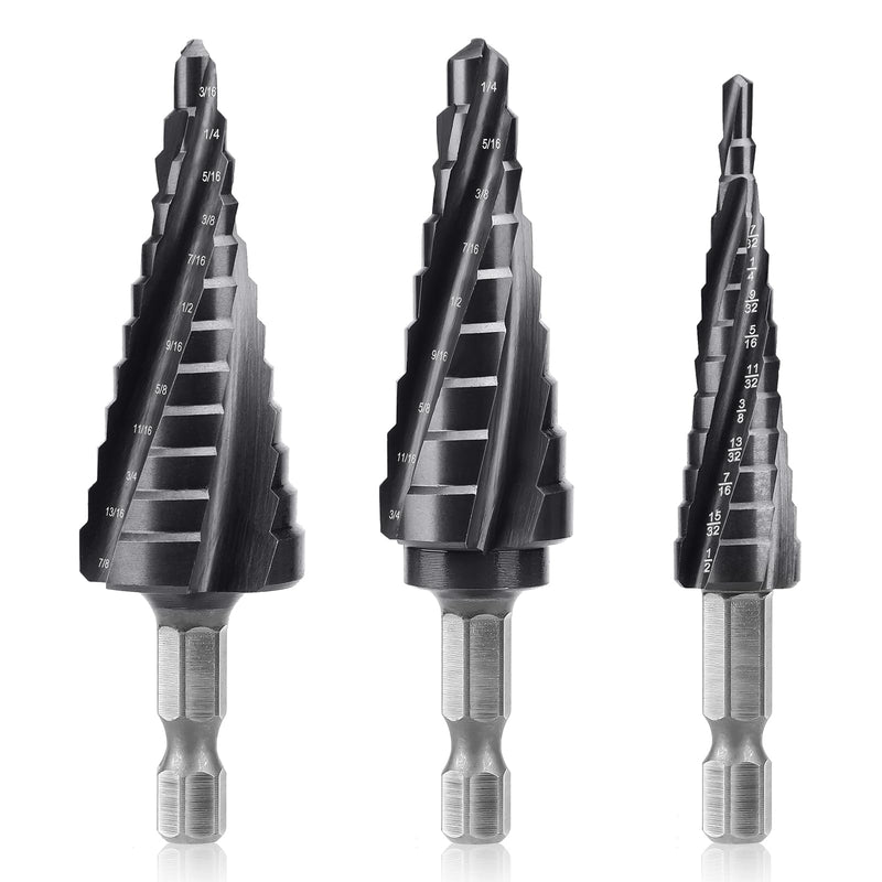 Lytool 3-Piece M35 Cobalt Step Drill Bit Set, 34 Sizes 1/8"-7/8" Unibit Bits, 4 Spiral Flute 1/4" Hex Shank for Sheet Metal, Stainless Steel, Aluminum, Wood, Plastic