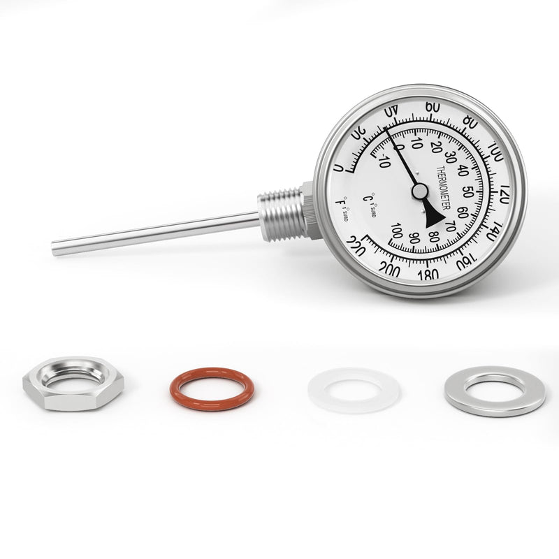 1/2" NPT Bimetal Thermometer, 0-220°F/-10-100°C, 3.2" Dial, 4.4" Stainless Steel Stem, Lower Mount, for Water, Oil, Steam, Boilers, Pipes 3.2" Dial, 4.4" Stem (0-220°F/-10-100°C)