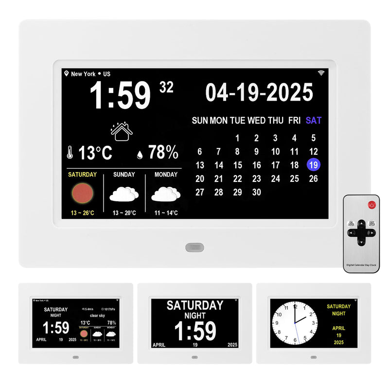 Digital Alarm Clock, Multiple Alarm Functions, Clock with Date and Week, Digital Alarm and Electronic Calendar for Seniors (White, 7inch WiFi) White