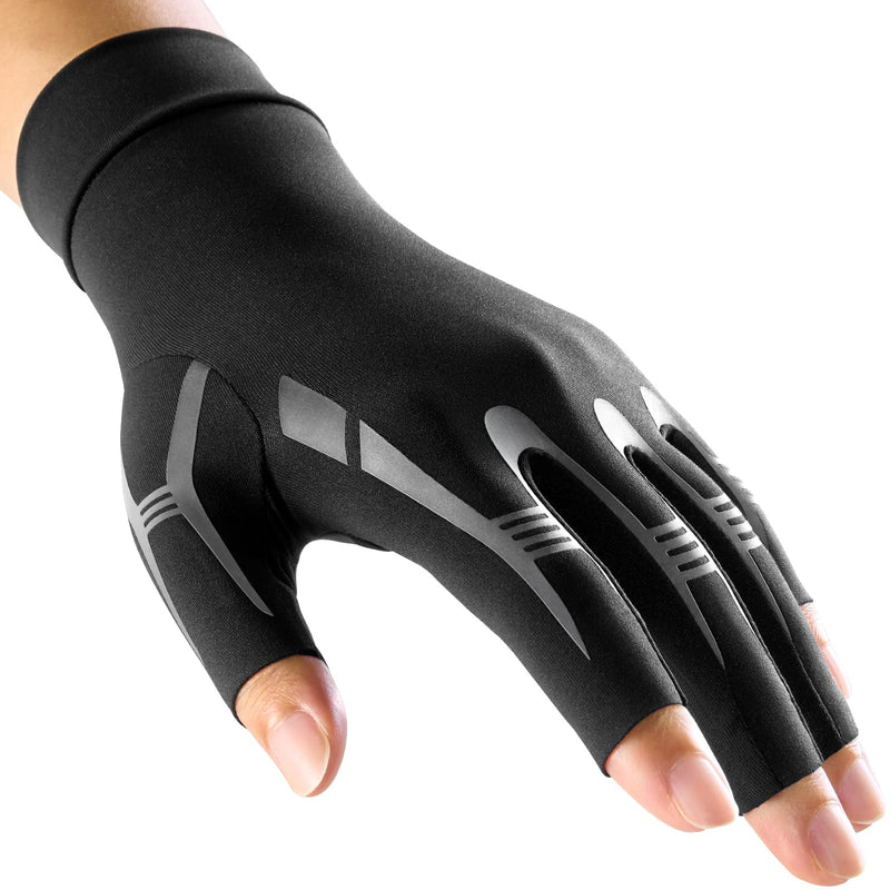 FREETOO All-Around Compression Arthritis Gloves for Women for Pain, Carpal Tunnel Relief Gloves for Men, Fingerless Hand Compression Gloves for Crocheting, Rheumatoid Arthritis, Swelling Edema Black M M-pair Matte Black