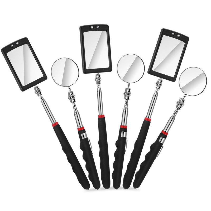 6 Pcs Telescoping Inspection Mirror,Retractable Round Mechanical Mirror Tool,Under Vehicle Square Inspection Mirror,Car Visual Reflector,Retractable Detection Mirror Repair Tool