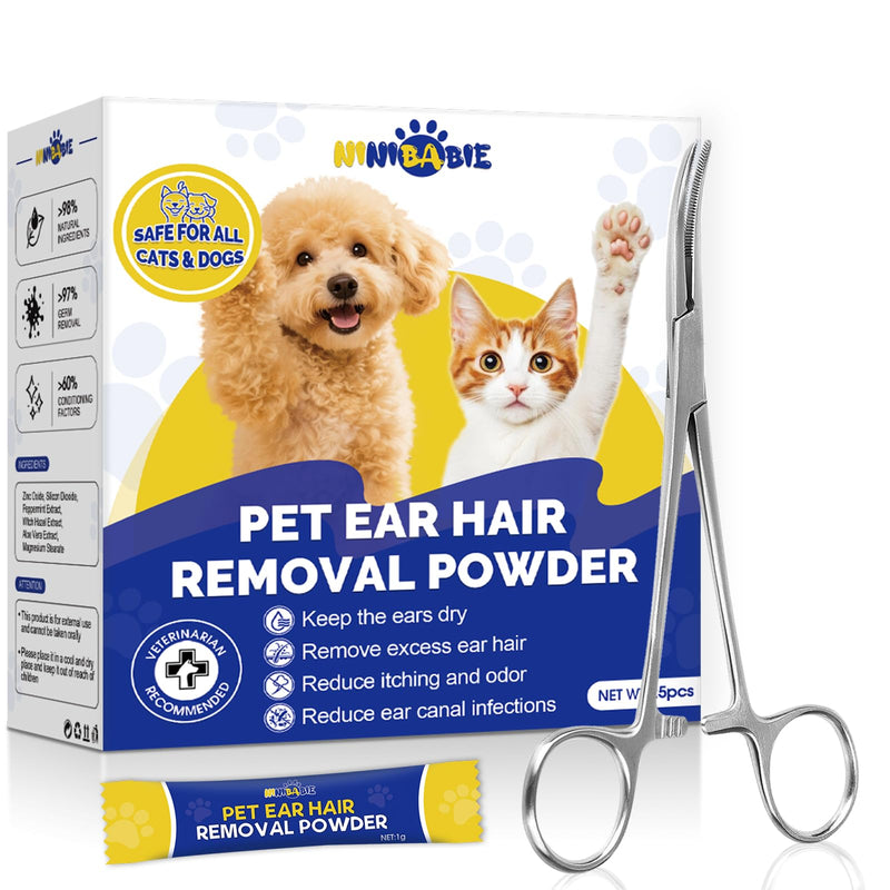 Ear Powder for Dogs Plucking with Curved Hemostats,Dog Ear Hair Removal Powder with Zinc Oxide for Moisture Absorption,Helps Ear Dry and Clean 24pcs