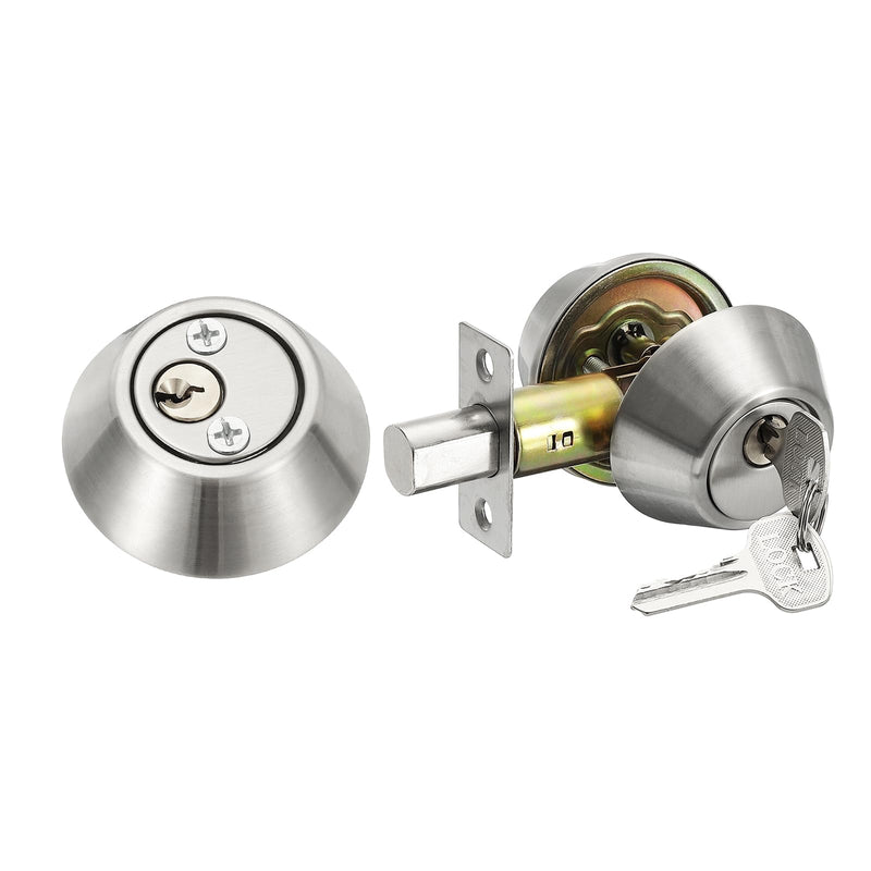 MECCANIXITY Keyed Alike Double Cylinder Deadbolt Door Lock Round Entry Both Side Door Lock for Door Thickness 1.2-2 Inch (Silver Tone, Pack of 1) Silver Tone