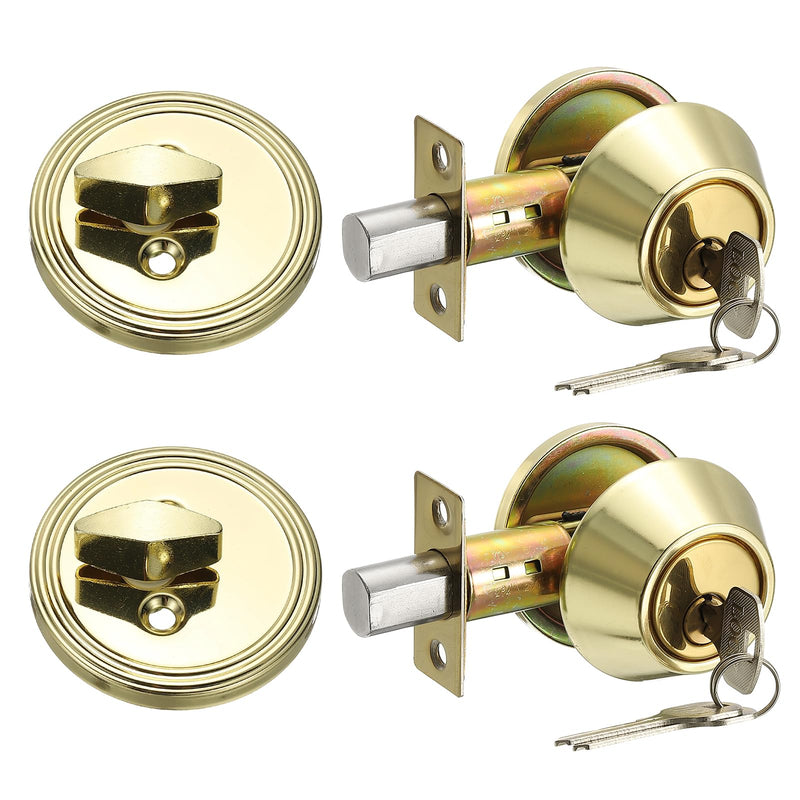 MECCANIXITY Keyed Alike Single Cylinder Deadbolt Door Lock Round Entry Front Door Handle Sets for Door Thickness 1.2-2 Inch (Gold Tone, Pack of 2) Gold Tone
