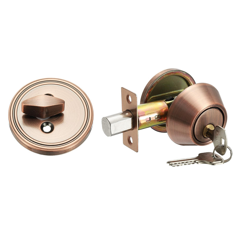 MECCANIXITY Keyed Alike Single Cylinder Deadbolt Door Lock Round Entry Front Door Handle Sets for Door Thickness 1.2-2 Inch (Red Bronze, Pack of 1) Red Bronze