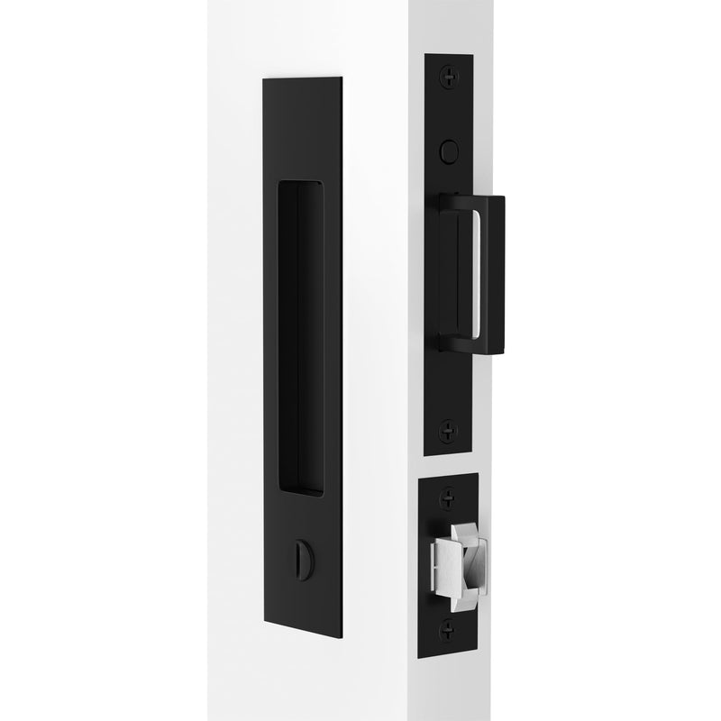 Dontay Pocket Door Hardware with Lock Privacy,Recess Edge Pull,Matte Black Matte Black Privacy Lock 1