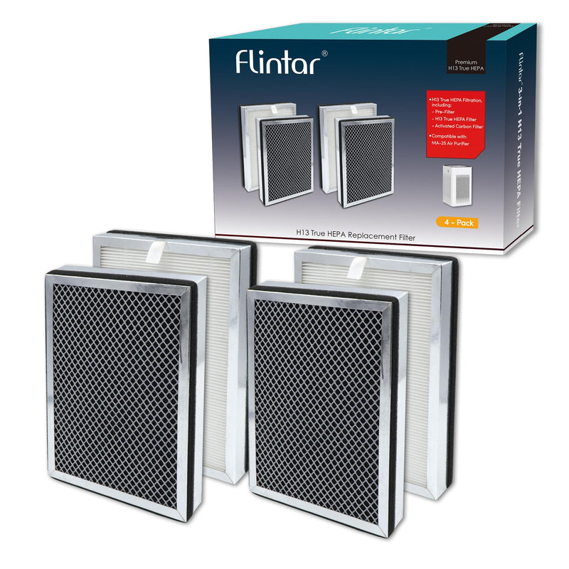 MA25 Replacement Filter, Compatible with MA-25 Air Purifier, H13 Grade 3-in-1 Air and Activated Carbon Filter Set. 4-Pack