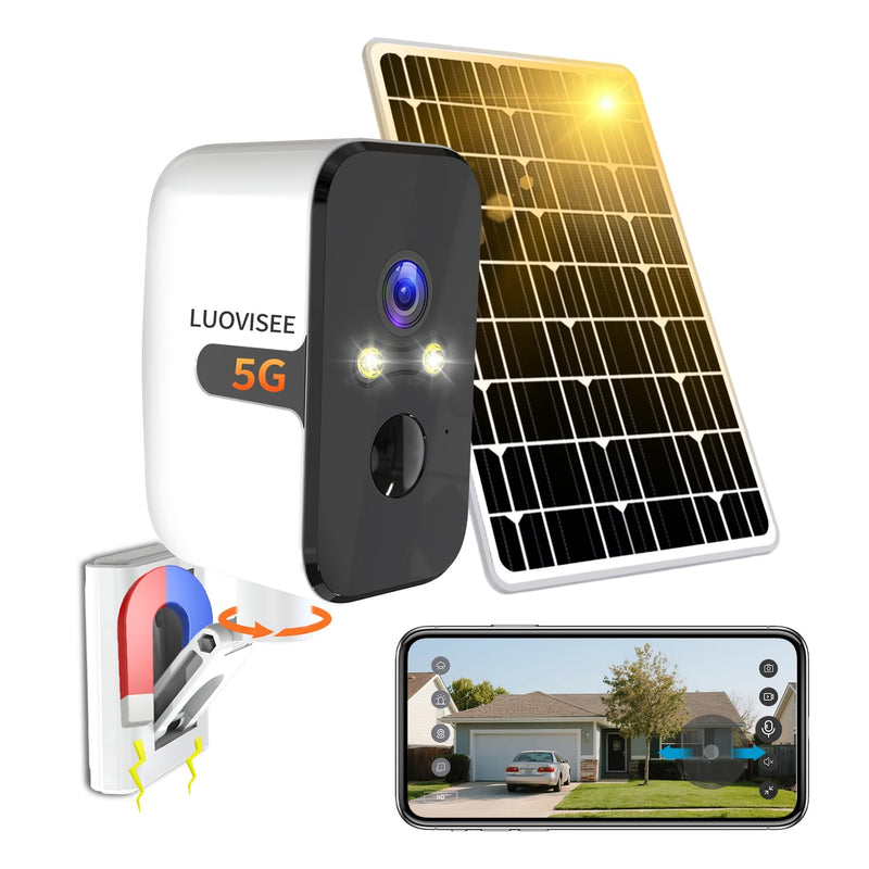 2.4/5G WiFi Cameras for Home Security with Solar Panel,Pan Rotating 180° Magnetic Security Camera Wireless,No Monthly Fee, Motion Detection,Work with Alexa,IP65 Weatherproof,Outdoor & Indoor