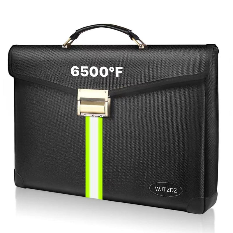 6500°F Fireproof Document Bag with Lock,Upgraded Fireproof/Waterproof Money Bag with Zipper/Reflective Strip,Storage Pouch for A4 Letter Size Document,Cash,Cell Phone,Passport Deep Black X Large Size