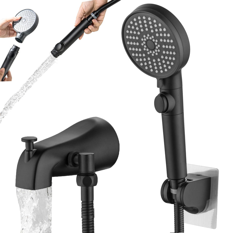 Tub Spout with Diverter, Matte Black Bathtub Spout with Diverter Bath Tub Faucet Set with ON/OFF 5 Modes Shower Sprayer