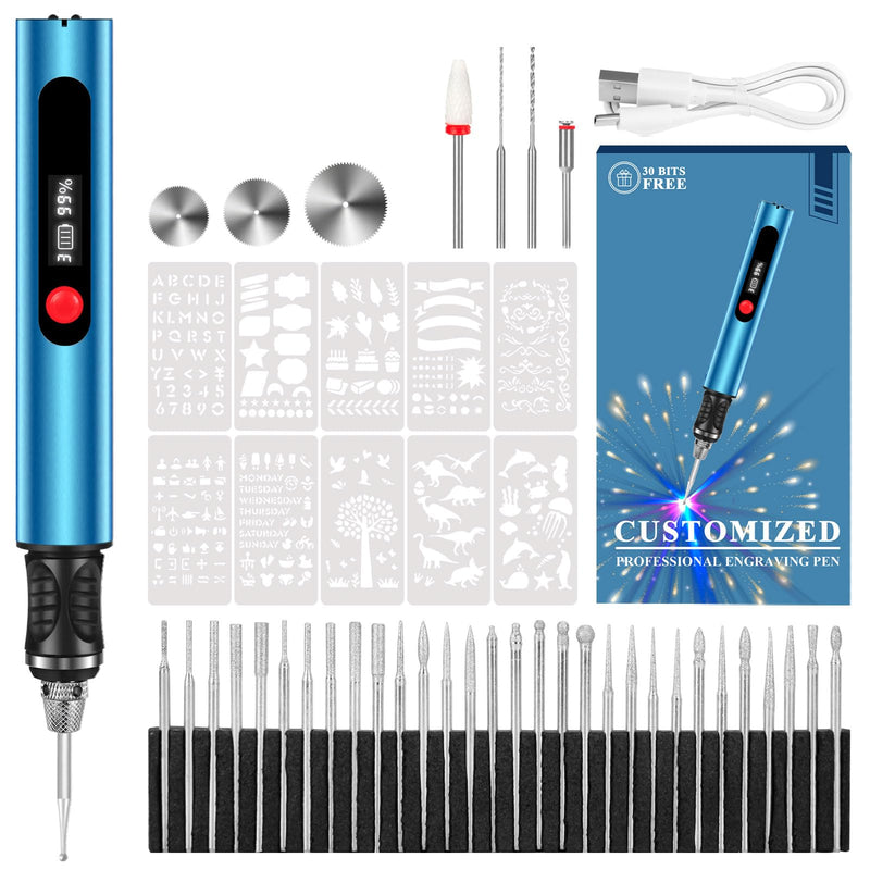Engraving Pen for All Materials, Ultimate Cordless Portable Tool for Artists & DIYers, Portable Rotary Engraver Machine for Jewelry Wood Glass Stone Carving - Engrave 60+ Surfaces (Deep Blue) Deep Blue