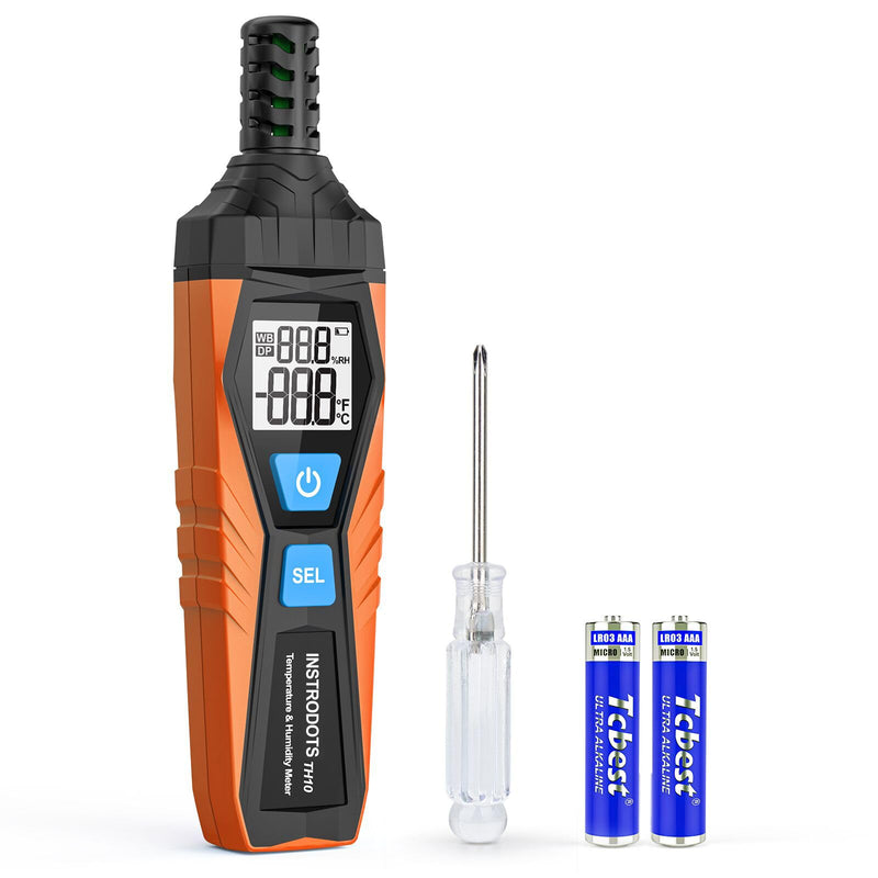 Temperature Humidity Meter, High Precision Thermometer Hygrometer with Ambient, Dew Point, Wet Bulb Thermometer, Dual Display Temperature & Humidity with LCD Backlight, TH10 Orange