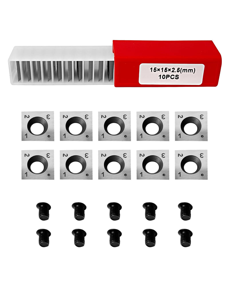 15mm Square Straight Carbide Inserts for Woodturning, 15×15×2.5mm Replacement Cutter Knives for Woodworking, Fits for Spiral/Helical Planer Cutter, Head Wood, Lathe, Turning Tools 10pcs