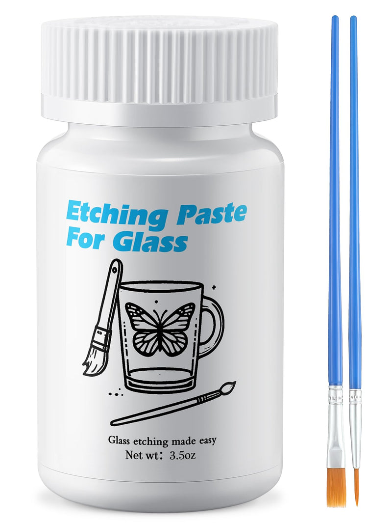3.5 OZ Glass Etch Starter Cream Kit for Intricate Designs,Etching Art Cream Etching Paste DIY Art Craft Supplies Create Permanently Stunning Etched Designs for Mirrors Windows Glass 3.5 OZ