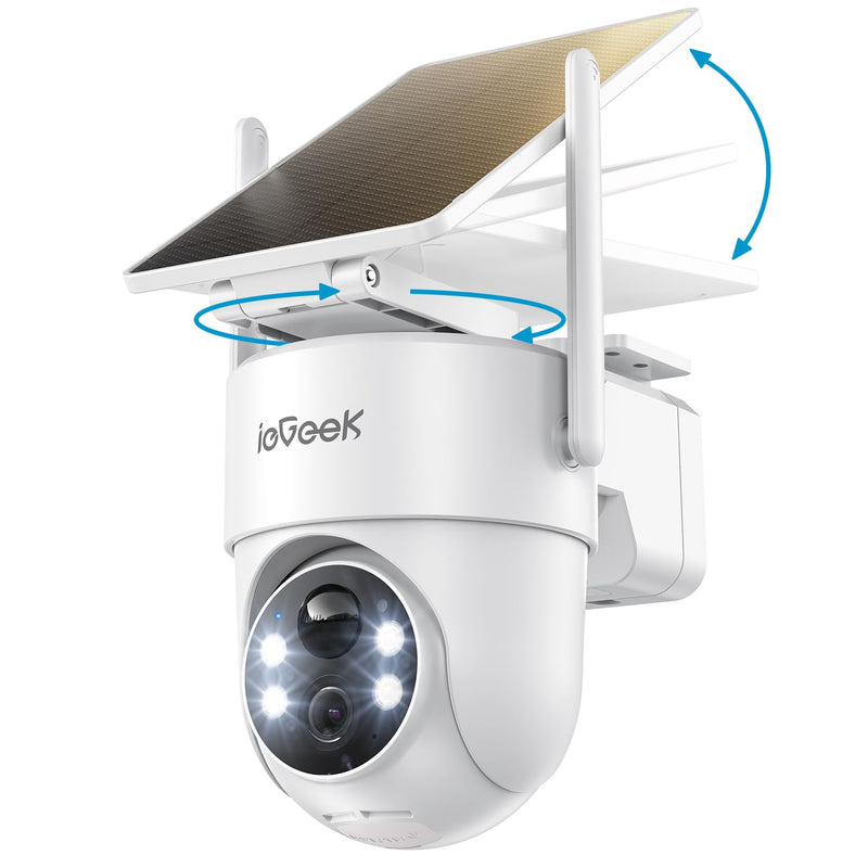 ieGeek Solar Security Camera Wireless Outdoor – 2K 3MP WiFi Camera with Removable Solar Panel, Long Battery Life, 360° Pan Tilt, Color Night Vision, AI Detection, 2-Way Audio, IP65 for Home Security Security White 1 Pack