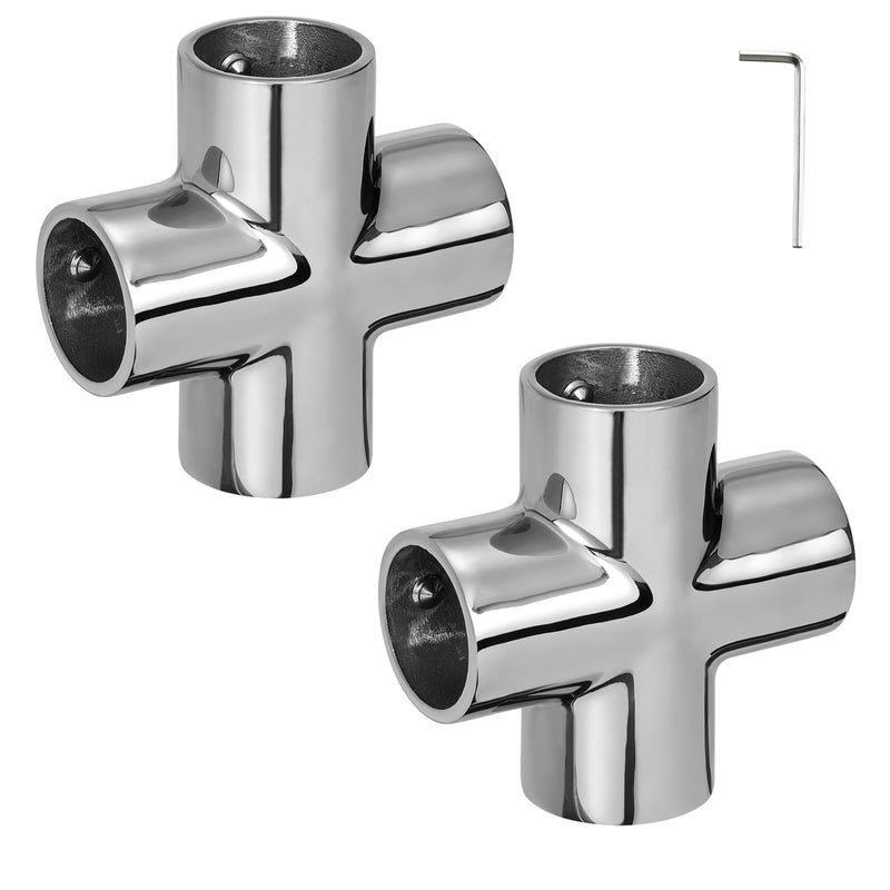 Boat Handrail Fitting 90 Degree 4-Way Cross Tube Pipe Connector for 1" Round Tubing, 316 Stainless Steel Pipe Joint, Marine Grade Pipe Fitting (2-Pack) 1 Inch