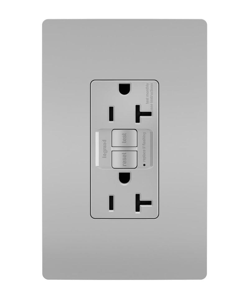 Legrand Radiant 2097GRYCCD12 20 Amp GFCI Self Test Decorator Duplex Outlet, Gray with Screwless Wall Plate (1 Count) 1 Pack With Wall Plate