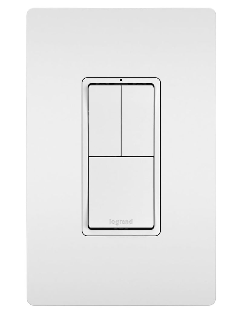 Legrand Radiant RCD113WCC6 15 Amp Combination 3-in-1 Decorator Rocker Light Switch, Two Single Pole Switches and One 3-Way Switch, White with Screwless Wall Plate (1 Count) 1 Pack With Wall Plate