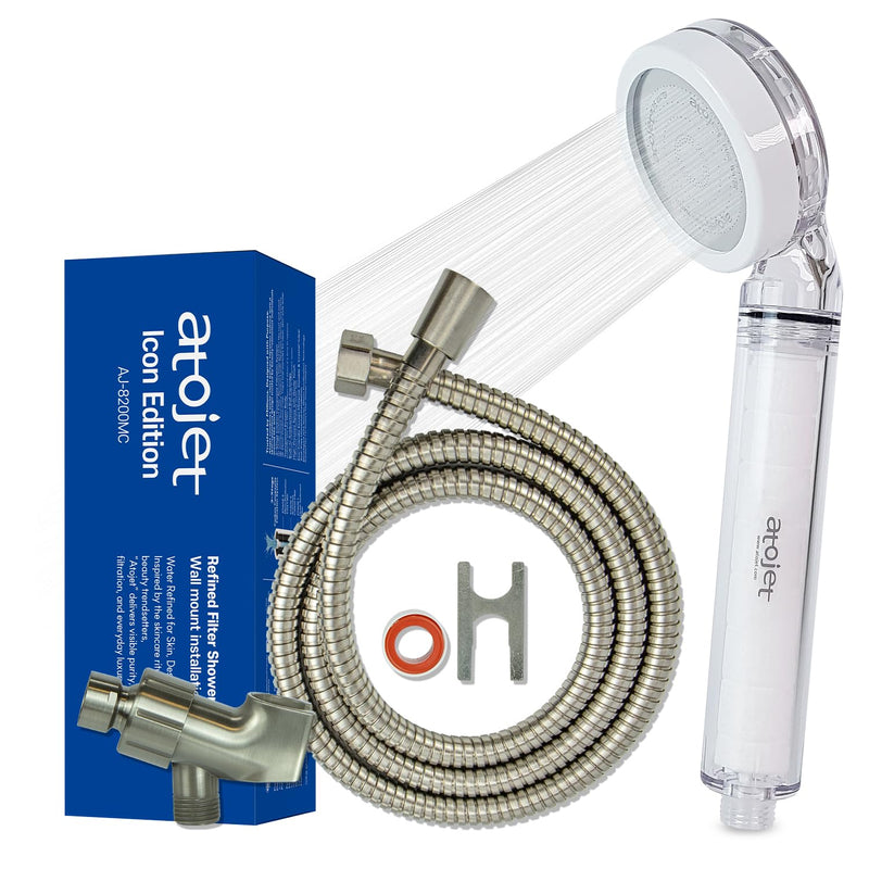 Filter Showerhead Inspired By Korea's Beauty Culture | Carbon Composite Filter | Single Set (Hose, Mount, Teflon Tape, Wrench) (AJ8200MC-SET-SNG) Showerhead Accessories Set (Hose, Mount, Tape, Wrench)