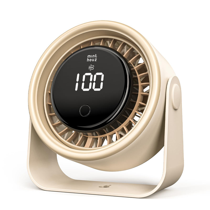 Minthouz Quiet Desktop & Wall-Mountable Fan, 4 Speeds with 90° Oscillation, USB-C Fast Charging, 3000mAh Rechargeable Battery, Digital Speed Display, Portable Cooling Fan