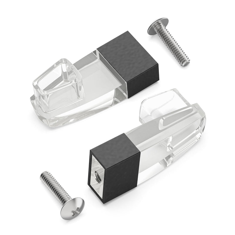 Compatible for Alumax Basco Shower Door Parts, Clear Acrylic Towel Bar Brackets with Nickel Sleeve for Sliding Glass Door Towel Rod Replacement, Set of 2 Black