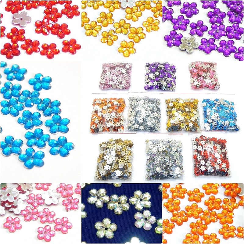 Perlin Acrylic Crystals Sewing Gemstones Set 2500 Pieces 10 Colours Flower Jewellery Stones with Hole Flat Back Resin Rhinestones for Textiles Clothing Costumes