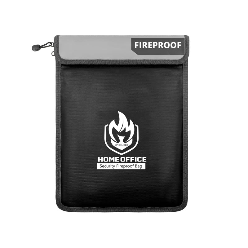 Fireproof Document Bag 2000°F, 15x11’’ Waterproof Fireproof Money Bag for Cash, Two Pockets Safe Document Organizer for Valuables, Important Document Folder for Office Home Travel (Black) Black