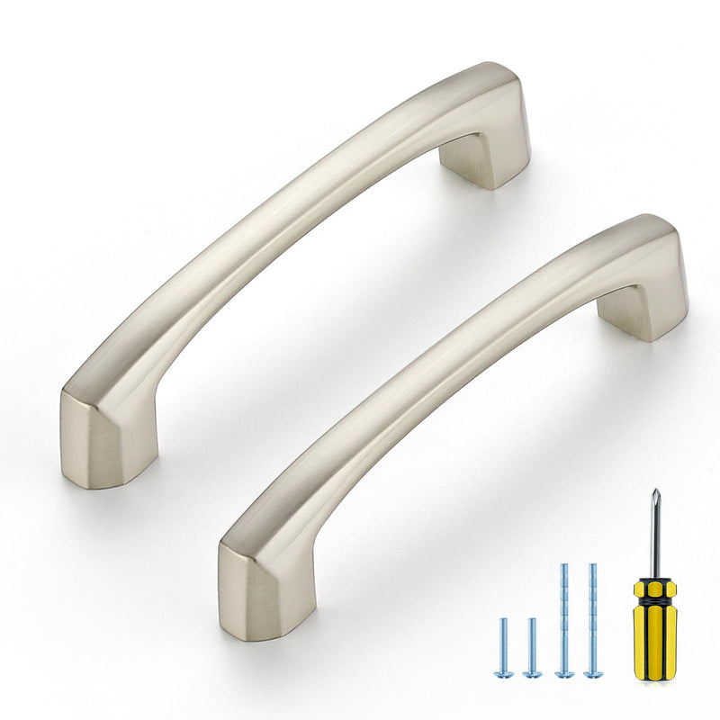 5 Pack Kitchen Cabinet Handles 3-3/4 Inch Hole Center Drawer Pulls Curved, Brushed Nickel Cabinet Pulls for Dresser and Drawers Solid 5