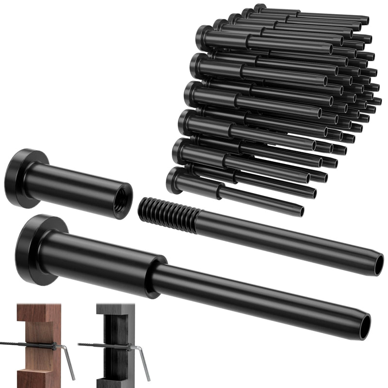 Black Cable Railing Hardware - 40 Pack 1/8" T316 Stainless Steel Invisible Receiver Swage Stud End for 2"x2" Wood Metal Post - Deck Cable Railing Kit