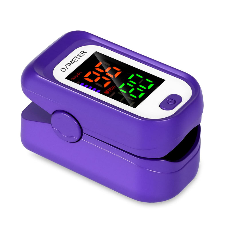 Pulse Oximeter Fingertip, OX with Large LED Display, Oxygen with AAA Battery Lanyard (Purple)