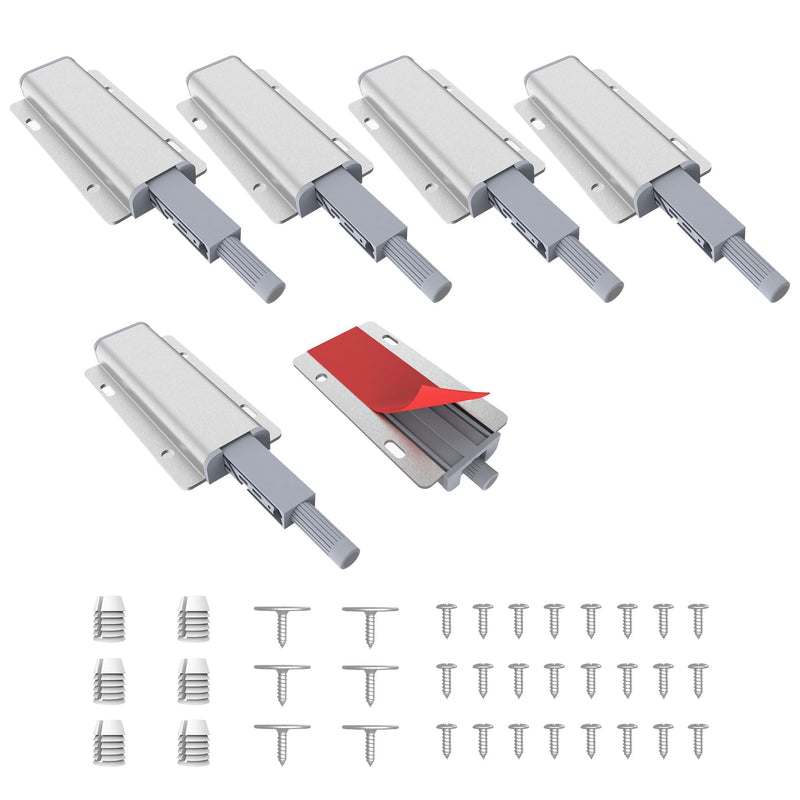 6 Pack Push to Open Cabinet Hardware, Touch Latches for Cabinet Doors, Magnetic Cabinets Latch, Magnetic Push Latches for Cabinets to Open Latch，Silver 6 Pieces Silver