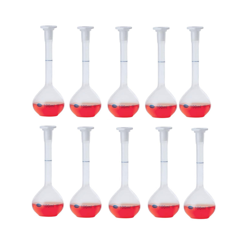 10Pcs 100mL Polypropylene Volumetric Flask Plastic Bottle with PP Stopper 100mL 10Pcs