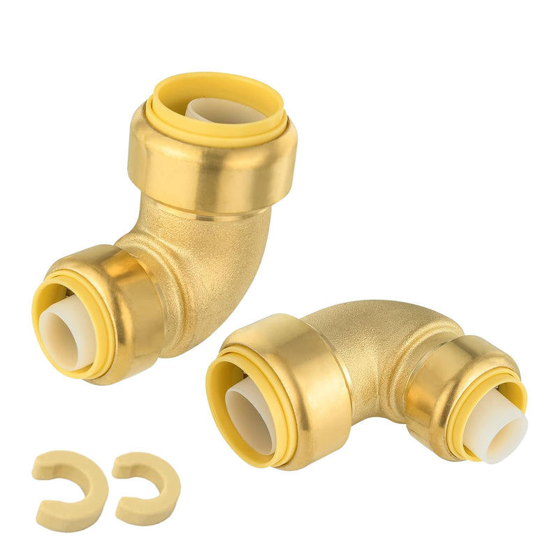 2 Pack Foskan Push Fit Fittings, 1" x 3/4" Push To Connect Brass Elbow 2 1"PTC x 3/4"PTC