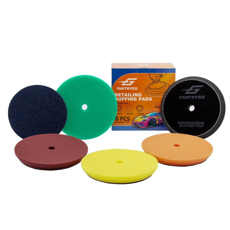 5 Inch 6-Pack Foam Buffing & Polishing Pads Kit – Full 800–3000 Grit Correction System with Denim Texture Pad for Orange Peel, Swirl Removal, High-Gloss Auto Finish, DA & Rotary Compatible 5 Inch