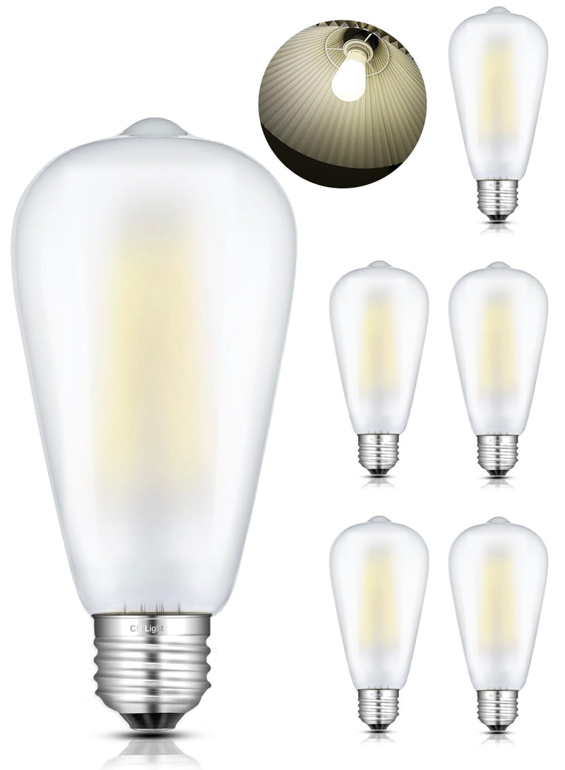 8W ST64 Dimmable LED Edison Bulbs, E26 Base 4200K Daylight, 6 Pack | 80W Incandescent Equivalent 800LM, Frosted Glass Vintage Filament Light Daylight White 4200k - 6 Pack