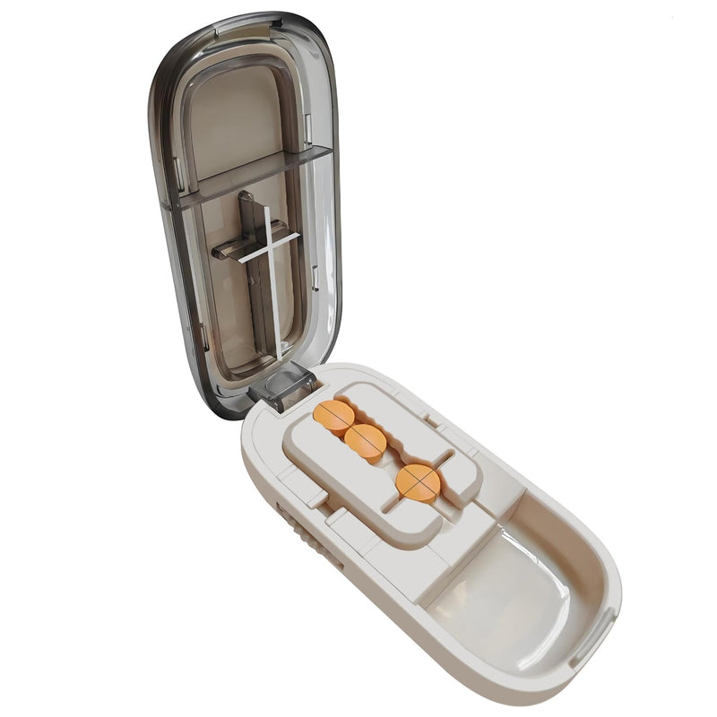 Pill Cutter for Cutting Multiple Pills, 1/2 1/4 Pill Splitter for Large, Small and Tiny Pills, with Improved Sharp Blade, Adjustable Centering Device 1/4 Cream