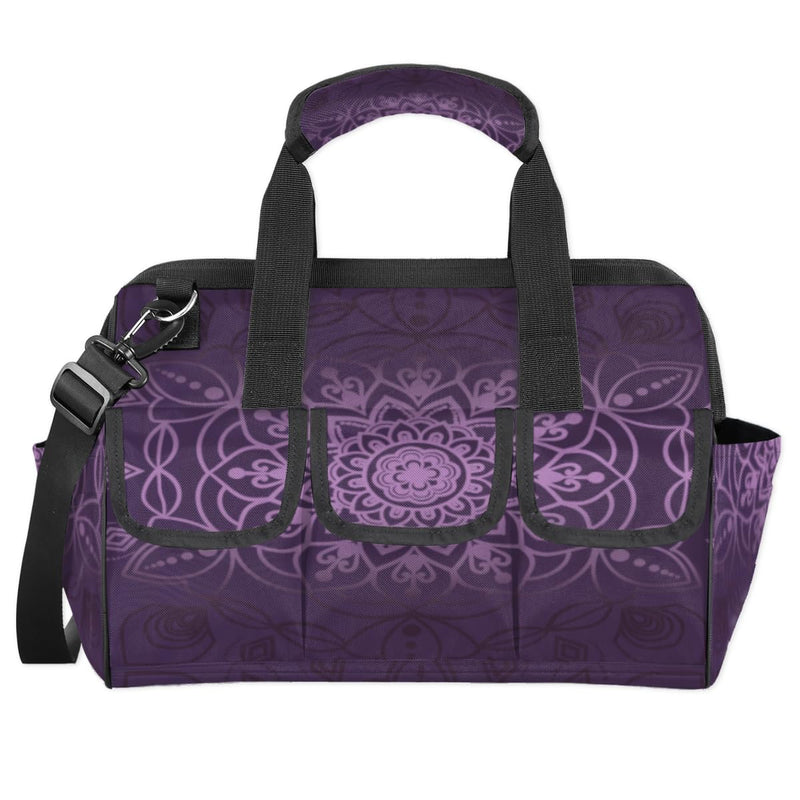 Purple marble pattern Tool Bag – Heavy-Duty Multi-Pocket 14+ Pockets (6 Inner + 6 Outer + 2 Side), Removable Shoulder Strap, for Construction, Gardening, Camping, Travel – 14.8 x 9.1 x 10 Inches