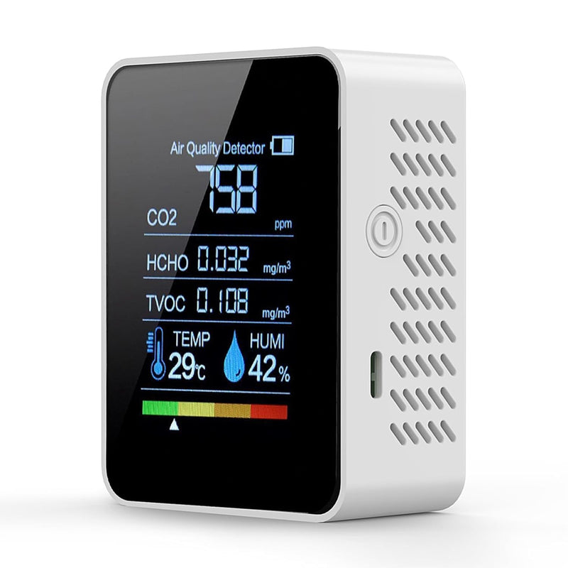 5-in-1 Indoor Air Quality Monitor, Professional Portable Detector&Accurate CO2,HCHO,TVOC,Humidity& Temperature,LED Display, 2s Refresh,for Home, Office,School, Hotel,Car Air Quality Tester (White)