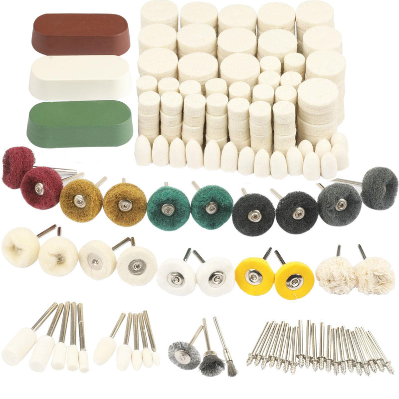 246PCS Polishing Buffing Wheel Polishing Kit for Dremel, Felt Wool Pad Set with Polish Compound, Wheel Grinding Head Point & Mandrel Kit Accessories Tools with 1/8" Shank for Jewelry Metal Polishing Style 3