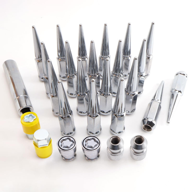 M12 x 1.5mm Wheel Locks, Fit for Impala, Equinox, Cruze, Accord, Civic, Element, Pilot, Wheel Locks Set, 4 Locking Lug Nuts 2 Pcs Key with 20Pcs Spike Lug Nuts+1 Key, Chrome yellow 12x1.5